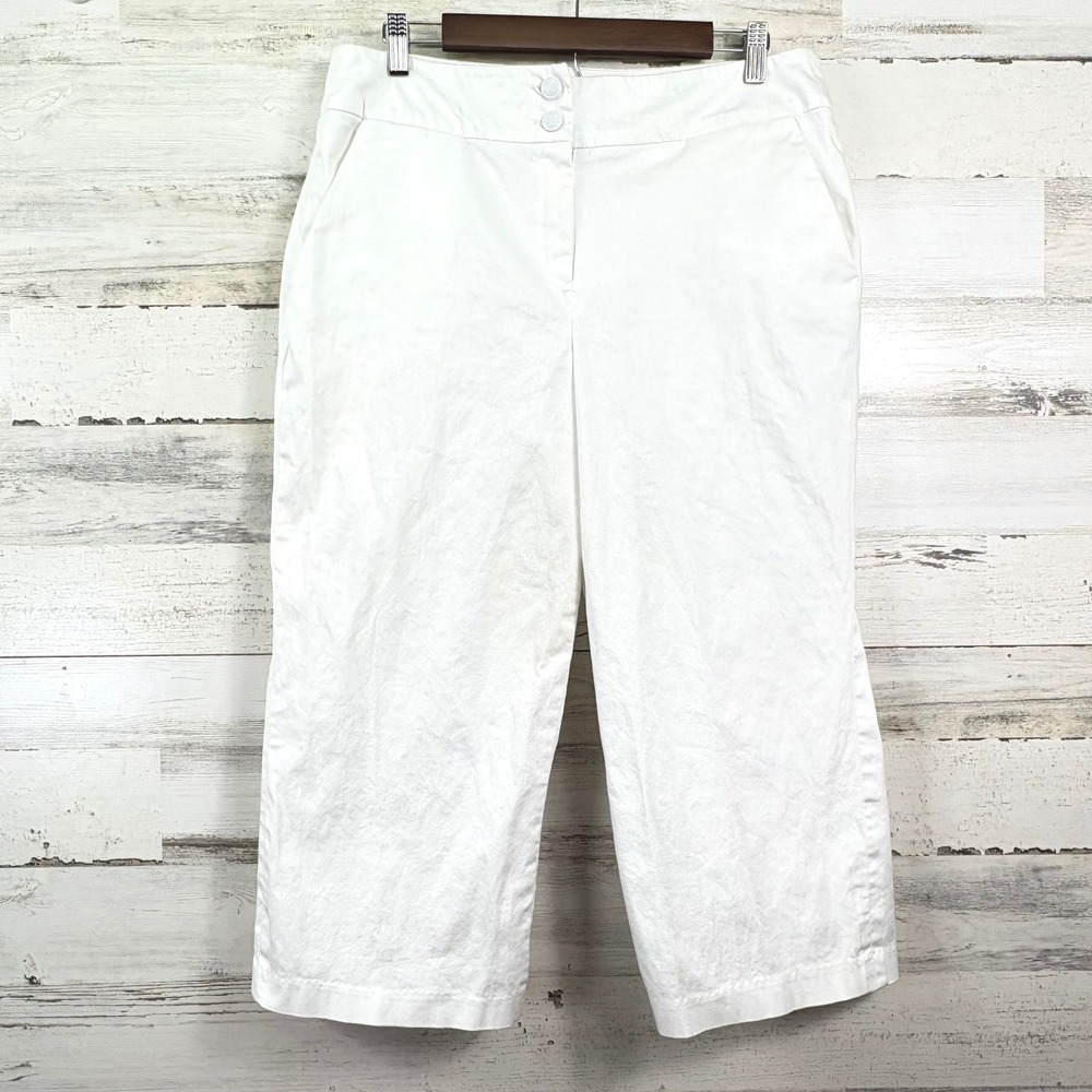Sandro Sportswear Wide Leg Crop Pants Womens 12 White Cotton Crest Button Chic